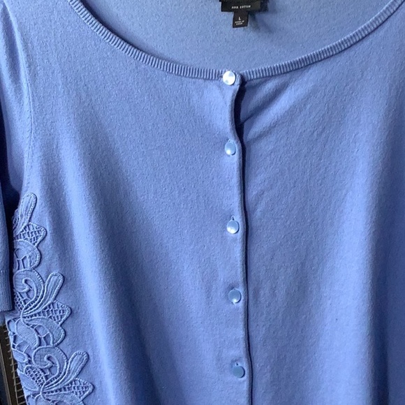 Talbots Light Blue Lace Cardigan Sweater Women’s Size L Button Front - Picture 2 of 6